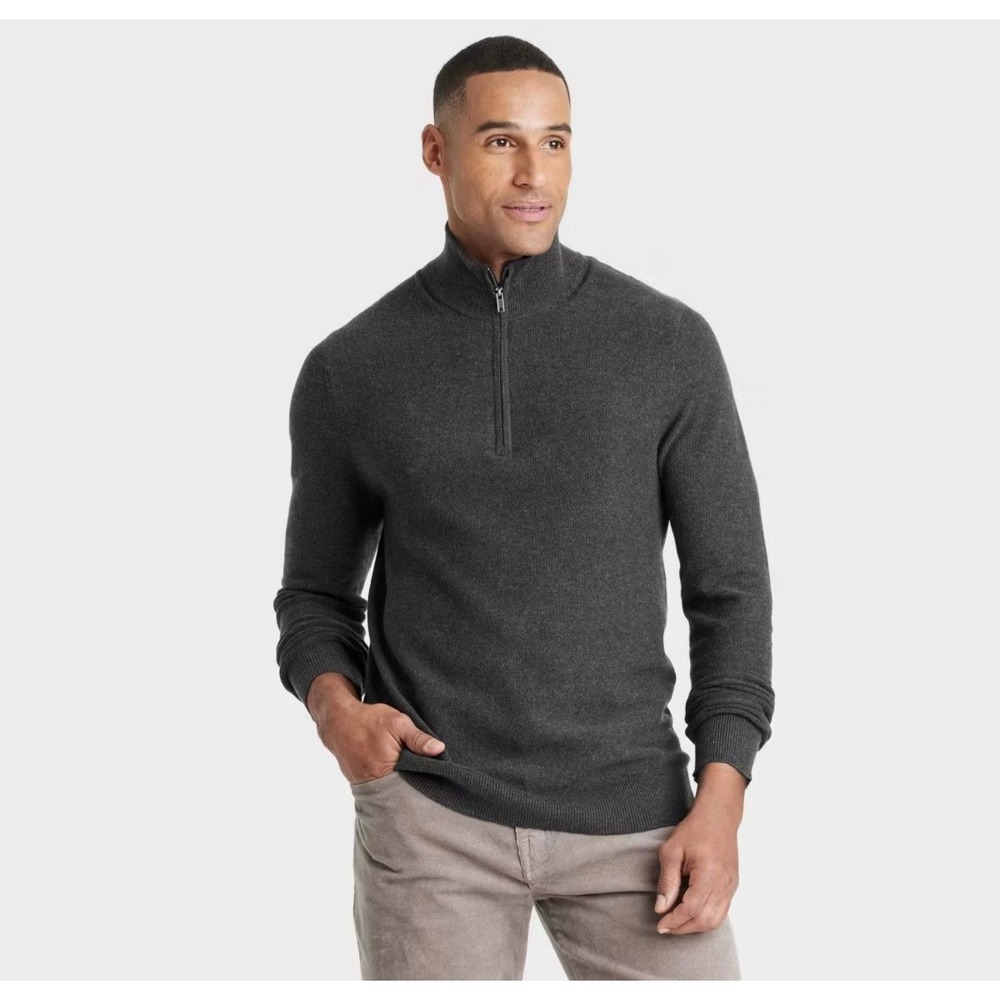 Goodfellow & Co Mens Quarter Zip Pullover Sweater Charcoal Gray Cotton Small